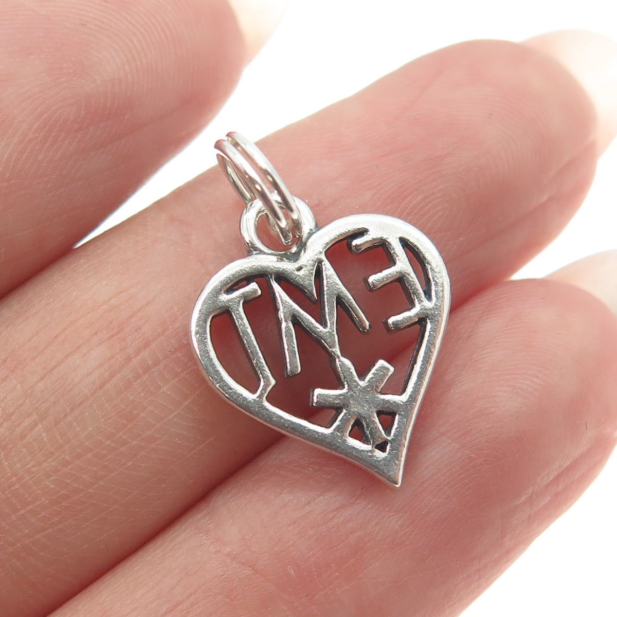 925 Sterling Silver Vintage Emergency Medical Technician Heart Charm Pendant