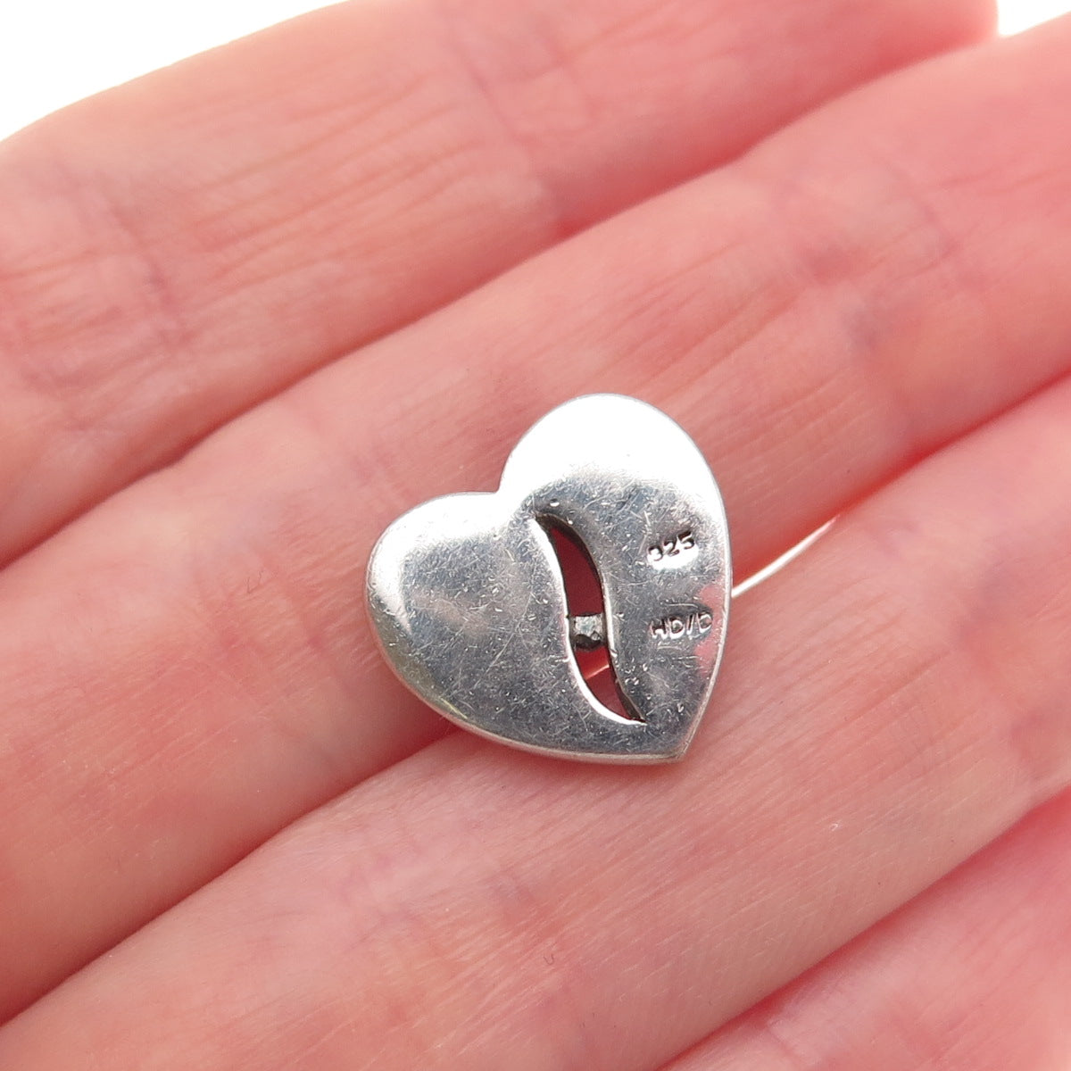 925 Sterling Silver Real Round-Cut Diamond Heart Mini Slide Charm Pendant