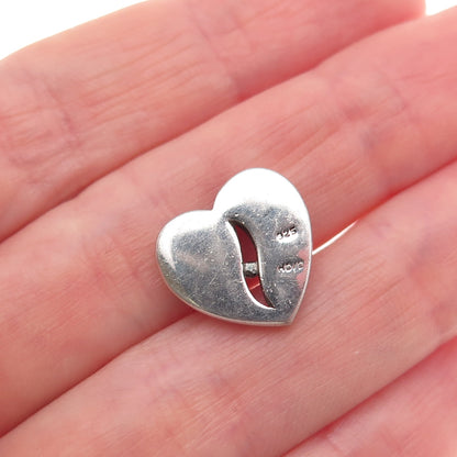 925 Sterling Silver Real Round-Cut Diamond Heart Mini Slide Charm Pendant