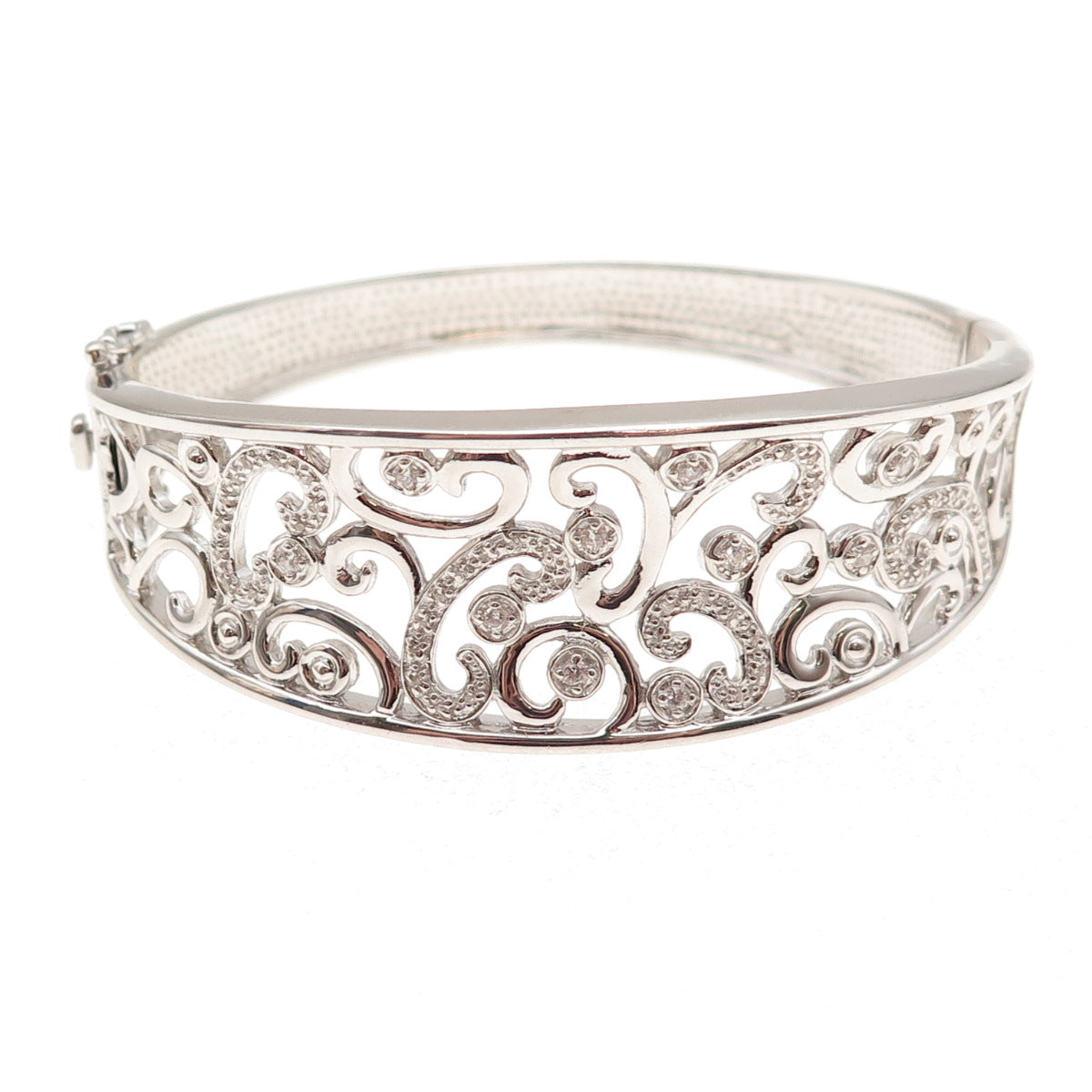 925 Sterling Silver Round-Cut C Z Floral Scroll Bracelet 6.75"