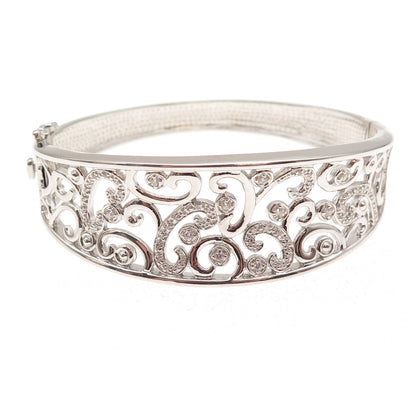925 Sterling Silver Round-Cut C Z Floral Scroll Bracelet 6.75"