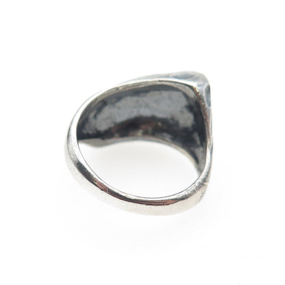 925 Sterling Silver Vintage Modernist Ribbed Oxidized Ring Size 7