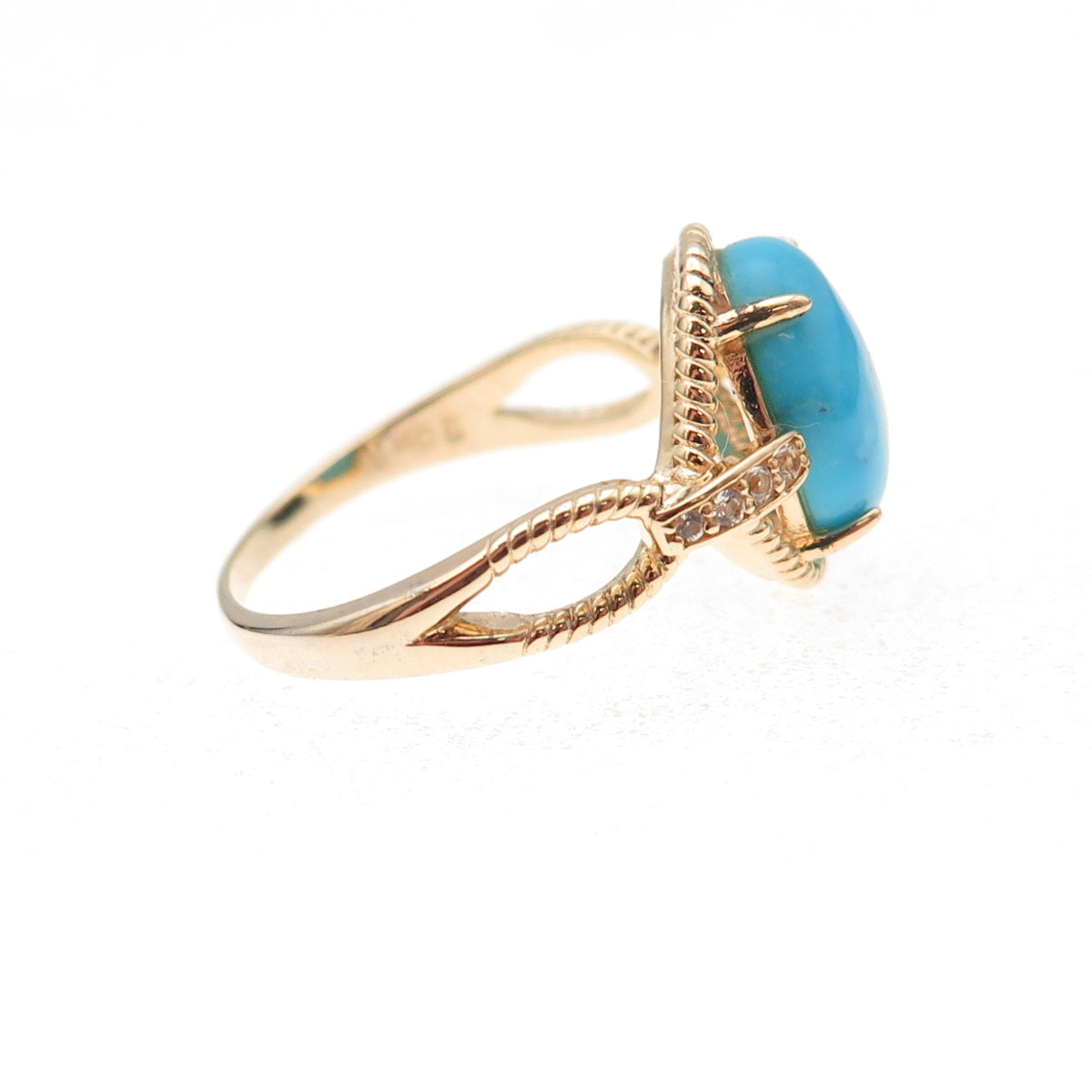 Tehya Oyama Sterling Silver Gold Plated Real Turquoise & White Topaz Ring Size 8