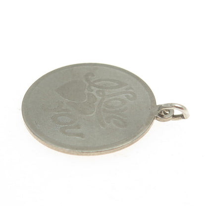 DANECRAFT 925 Sterling Silver Vintage "I Love You" Round Pendant
