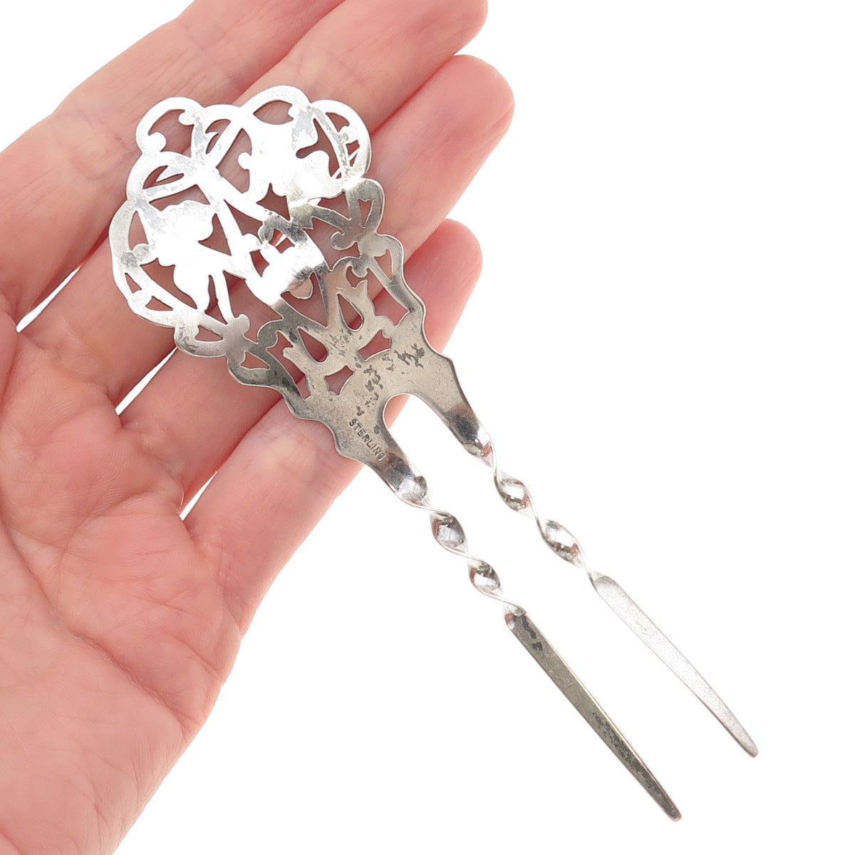 925 Sterling Silver Antique Art Deco Floral Hair Double Pin