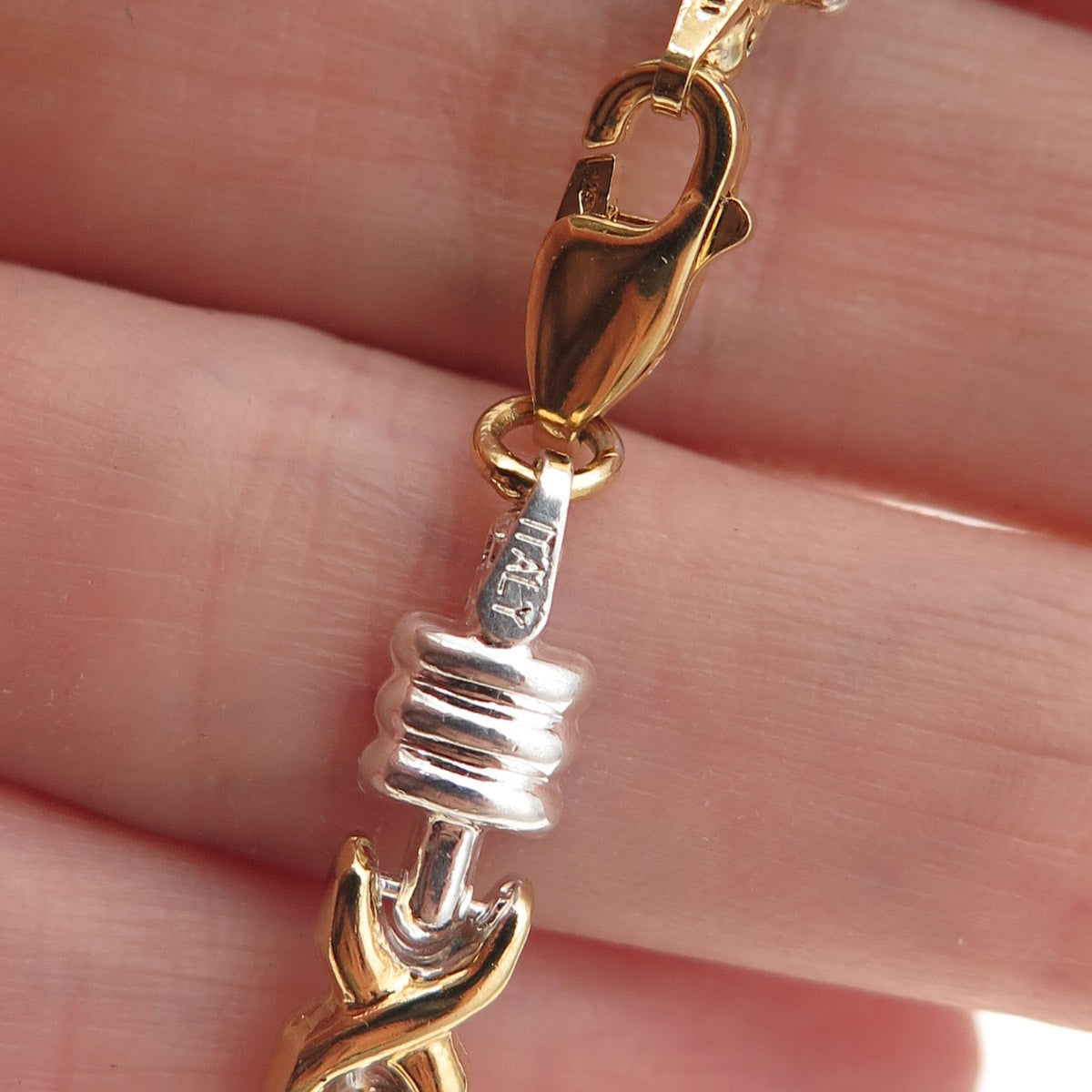 925 Sterling Silver 2-Tone Italy X-Link Bracelet 7"