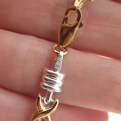 925 Sterling Silver 2-Tone Italy X-Link Bracelet 7"