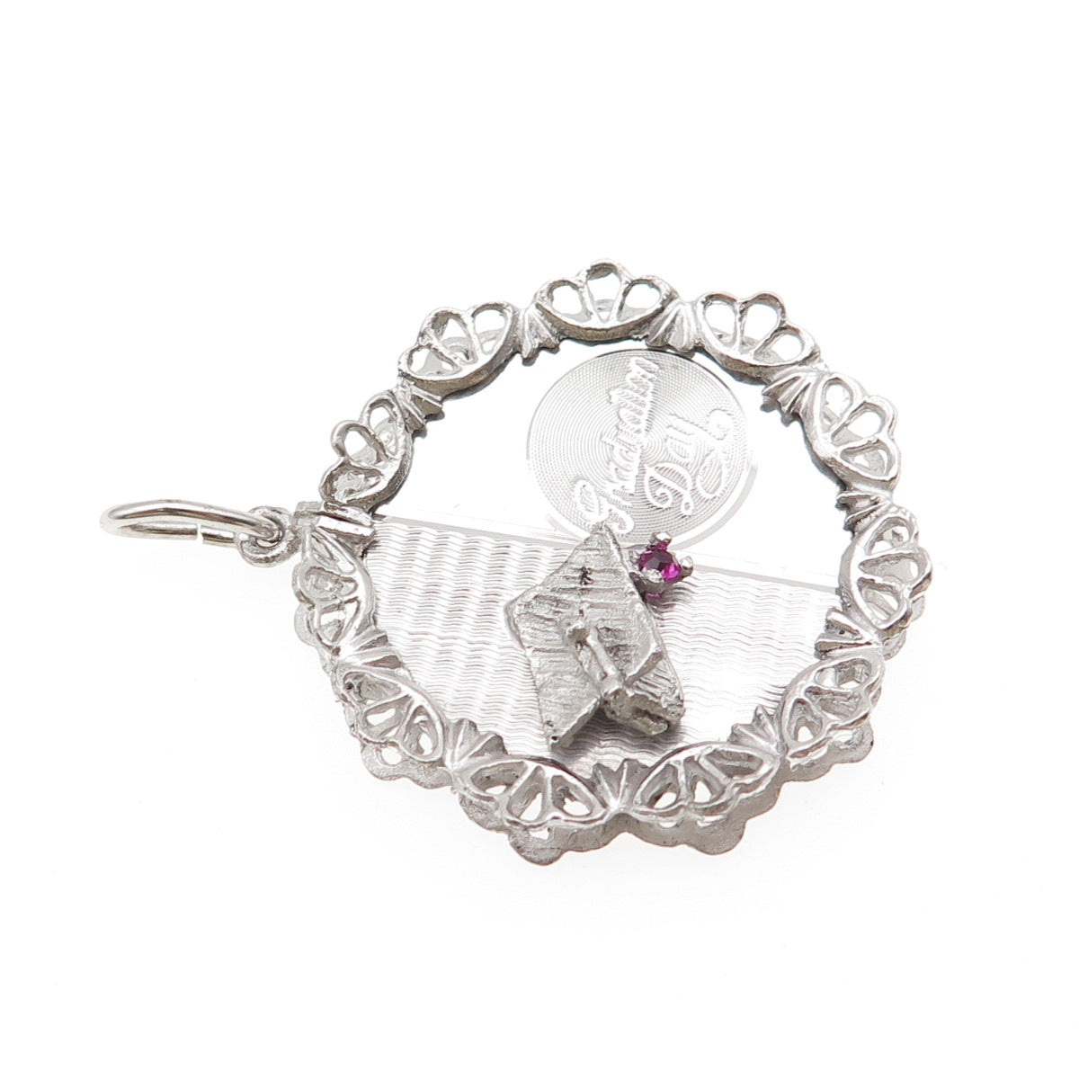 ART'S ELEGANCE 925 Sterling Vintage Pink Rhinestone Graduation Day Charm Pendant