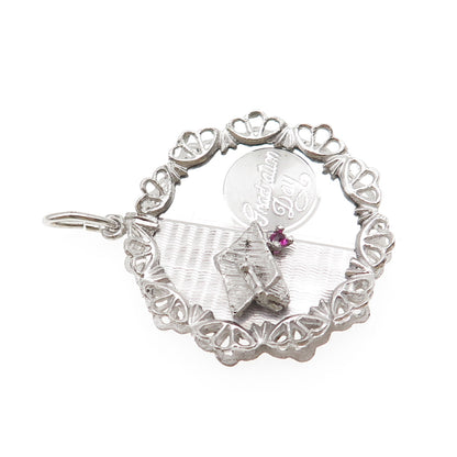 ART'S ELEGANCE 925 Sterling Vintage Pink Rhinestone Graduation Day Charm Pendant