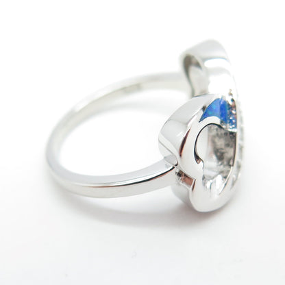 925 Sterling Silver Real Opal & Round-Cut C Z Infinity Heart Ring Size 5