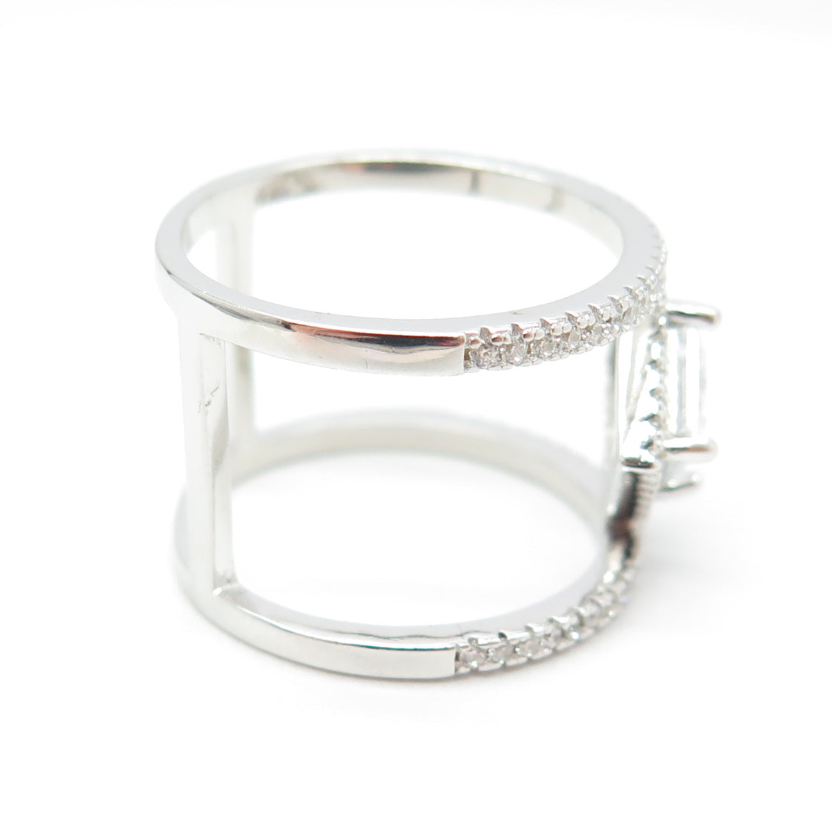 925 Sterling Silver Princess & Round-Cut C Z Modernist Ring Size 8