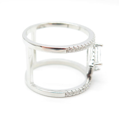 925 Sterling Silver Princess & Round-Cut C Z Modernist Ring Size 8