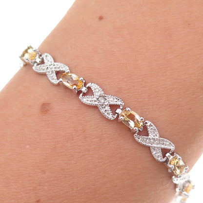 Dee Berkle 925 Sterling Silver Real Diamond Accent & Citrine Bracelet 7.25"