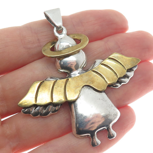 925 Sterling Silver 2-Tone Vintage Mexico Angel Oxidized Pendant