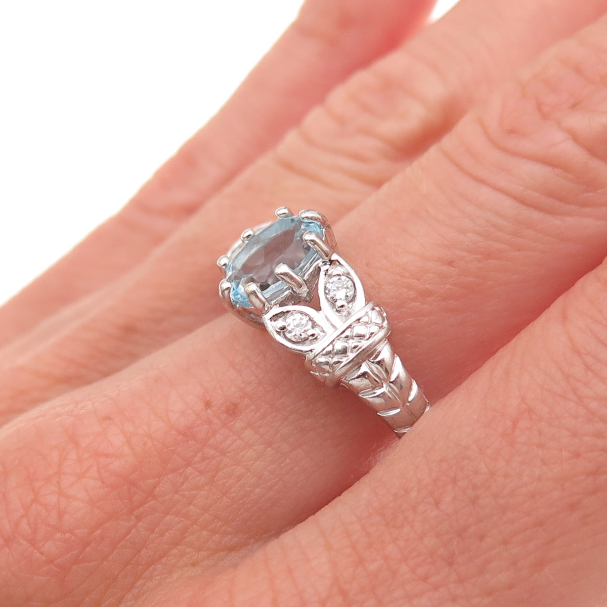 RJ Graziano 925 Sterling Silver Real Blue Topaz & C Z Ring Size 8