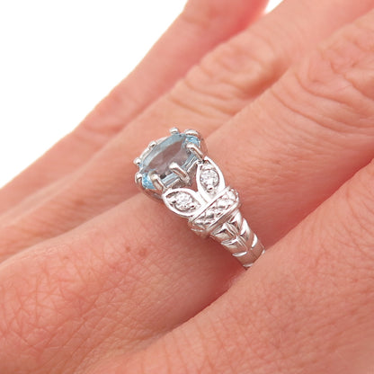 RJ Graziano 925 Sterling Silver Real Blue Topaz & C Z Ring Size 8
