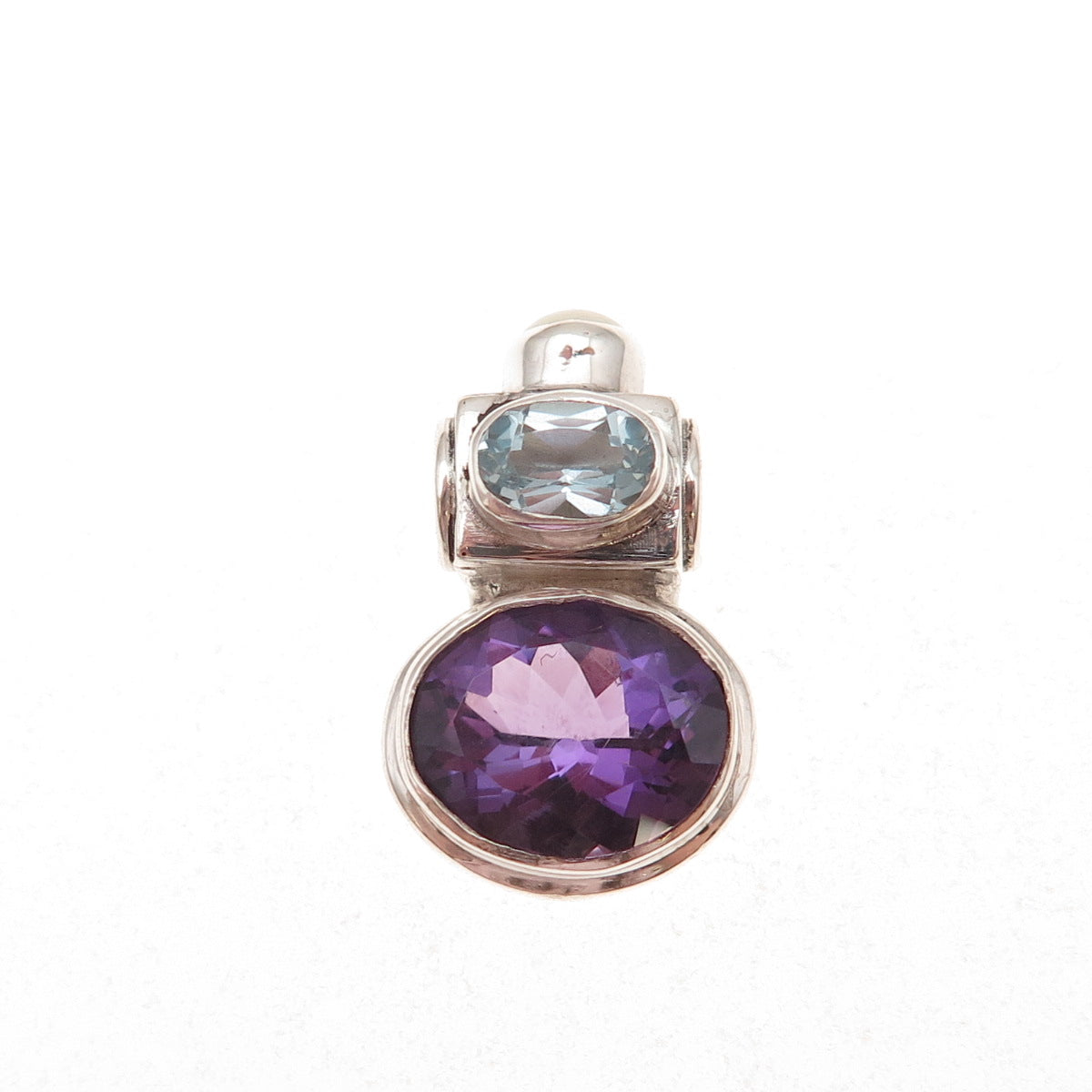 925 Sterling Vintage Real Amethyst Blue Topaz & Pearl Modernist Slide Pendant