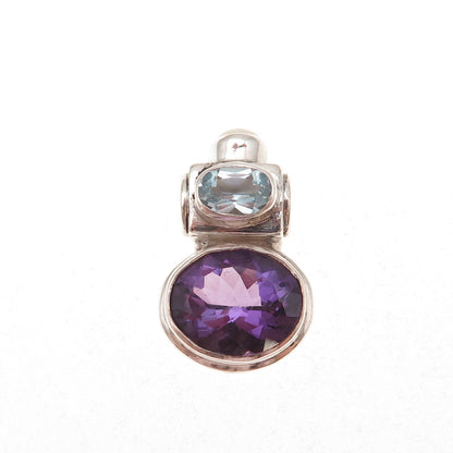 925 Sterling Vintage Real Amethyst Blue Topaz & Pearl Modernist Slide Pendant