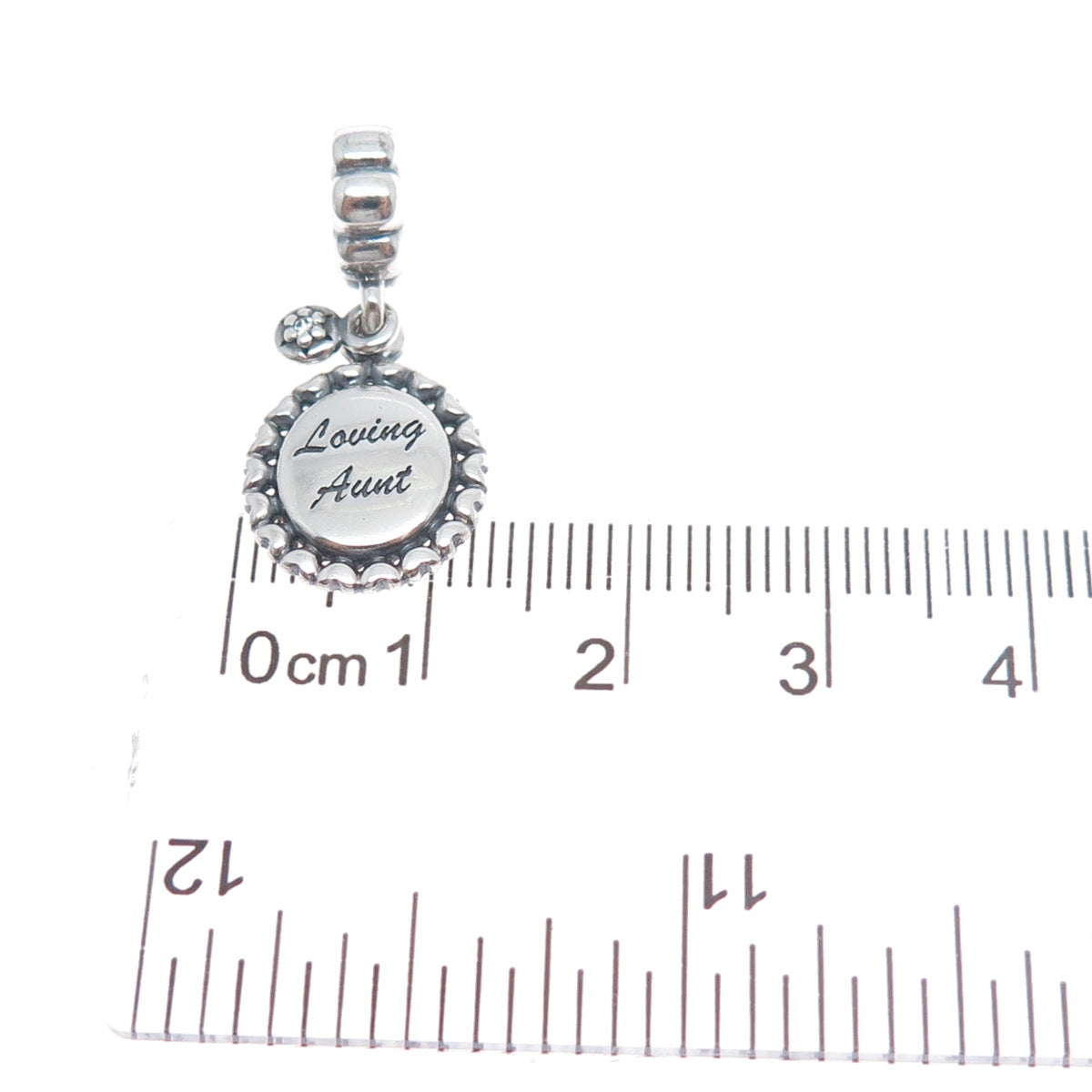 PANDORA 925 Sterling Silver Round-Cut C Z Loving Aunt Heart Dangle Charm