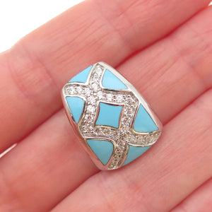Eric Grossbardt Sterling Silver Real Turquoise & C Z Mini Slide Charm Pendant