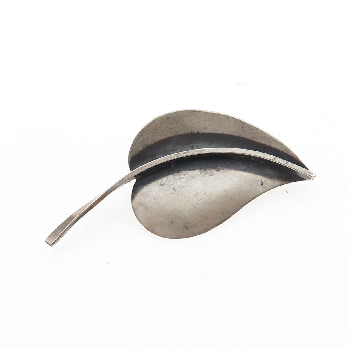 925 Sterling Silver Vintage Modernist Floral Leaf Oxidized Pin Brooch