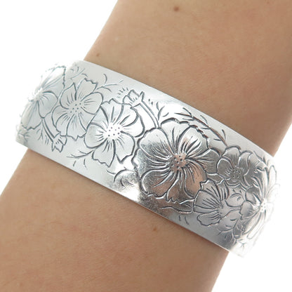 S KIRK & SON 925 Sterling Silver Antique Flower Adjustable Cuff Bracelet 7.25"