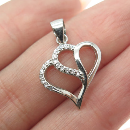 925 Sterling Silver Round-Cut C Z Modernist Heart Minimalist Pendant