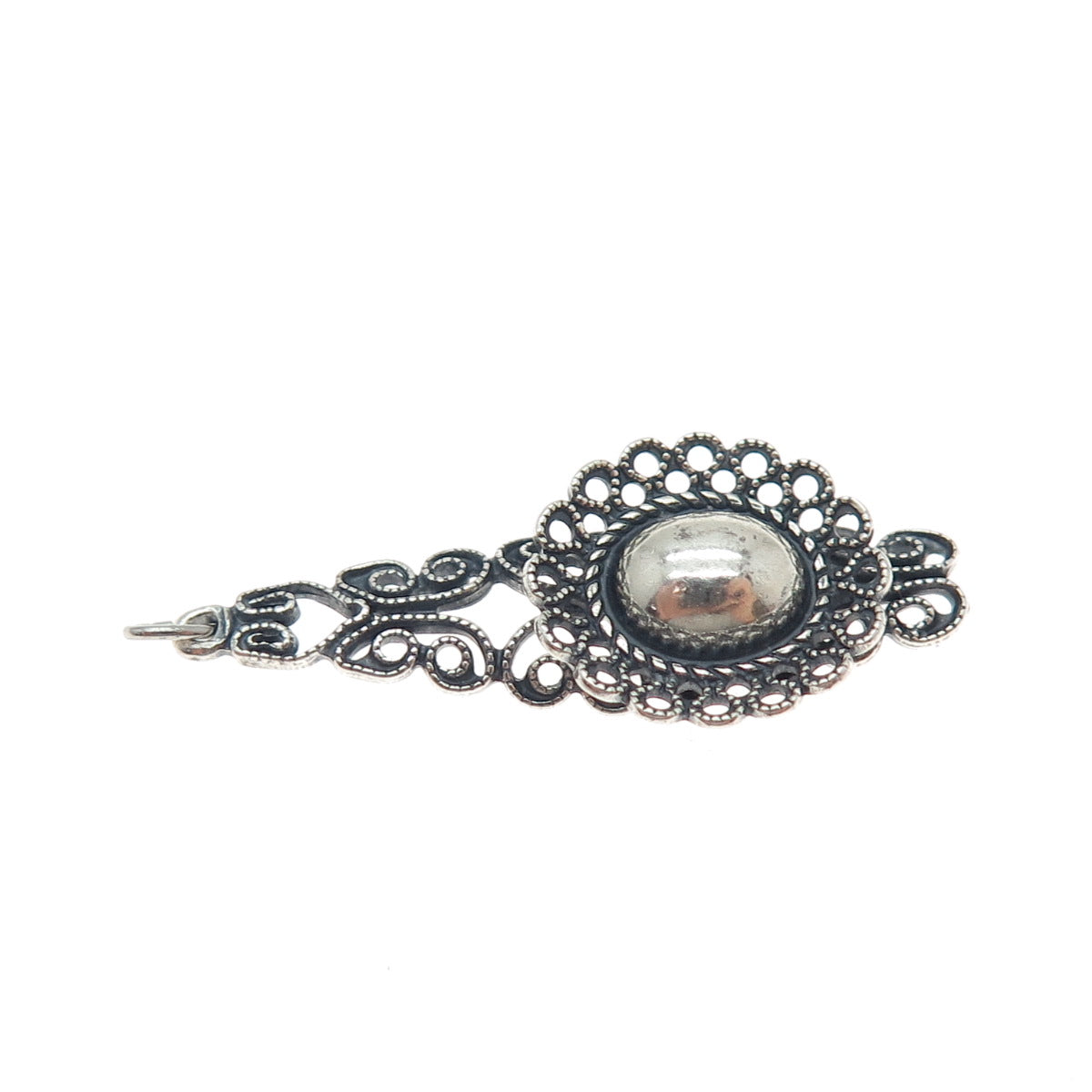 925 Sterling Silver Vintage Flower & Butterfly Filigree Oxidized Charm Pendant