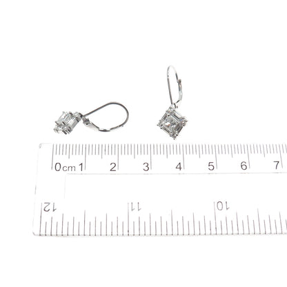 925 Sterling Silver Princess Emerald & Round-Cut C Z Dangle Earrings