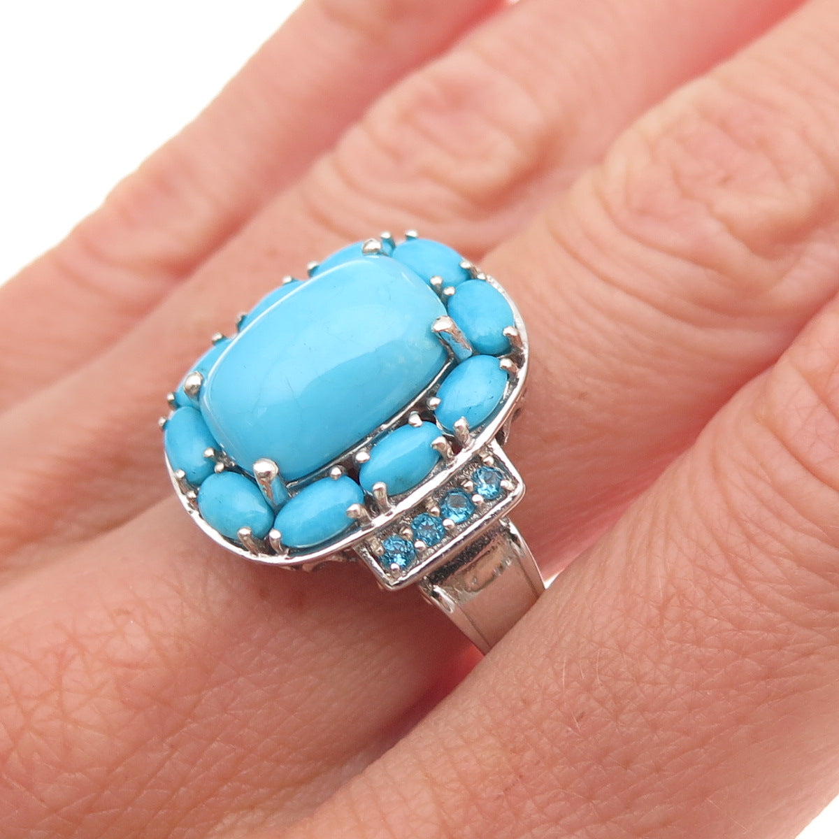 Chuck Clemency 925 Sterling Silver Real Turquoise & Apatite Ring Size 8.25