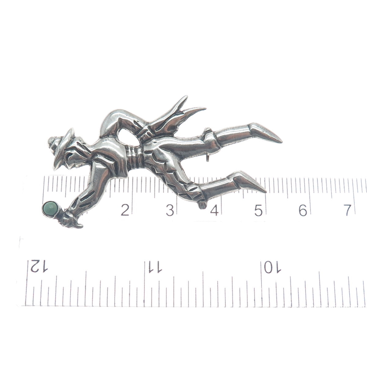 Sterling Silver Vintage Mexico Real Turquoise Flamenco Dancer Oxidized Brooch