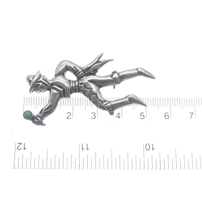 Sterling Silver Vintage Mexico Real Turquoise Flamenco Dancer Oxidized Brooch