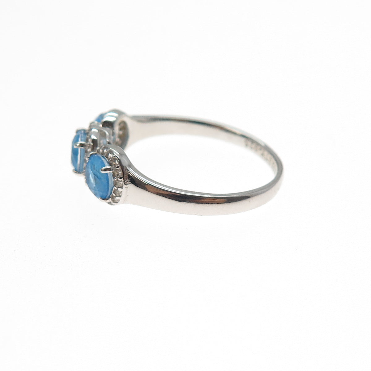 BOMB PARTY 925 Sterling Silver Round-Cut Blue & White C Z Ring Size 9.25