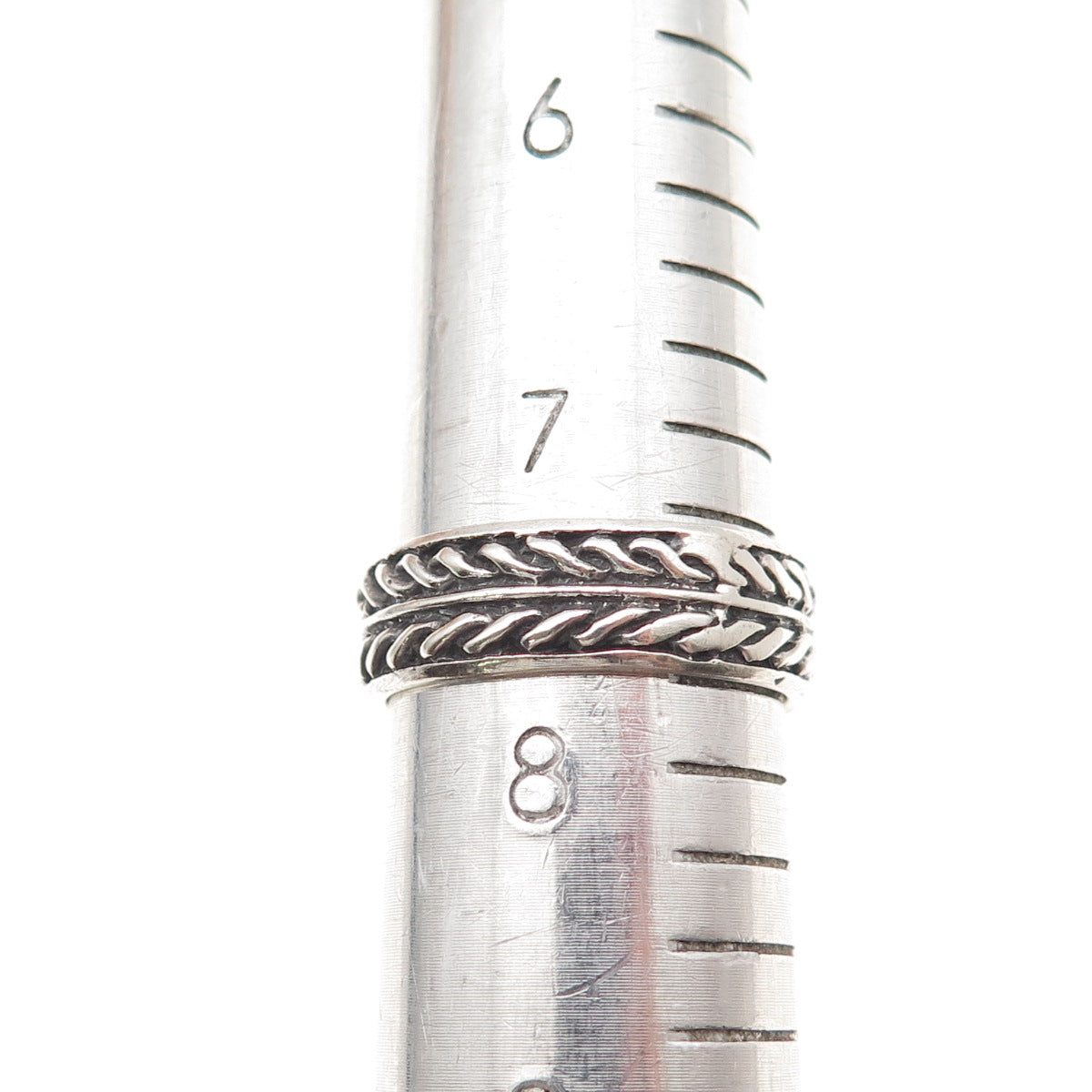 925 Sterling Silver Vintage Celtic Woven Oxidized Band Ring Size 7.75