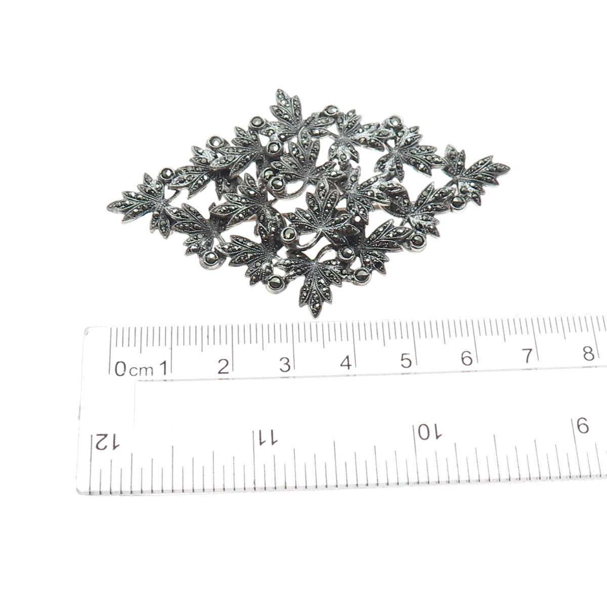 925 Sterling Silver Antique Art Deco Real Marcasite Brooch (missing 2 stones)