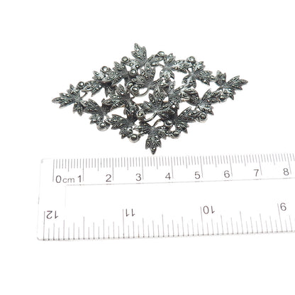 925 Sterling Silver Antique Art Deco Real Marcasite Brooch (missing 2 stones)