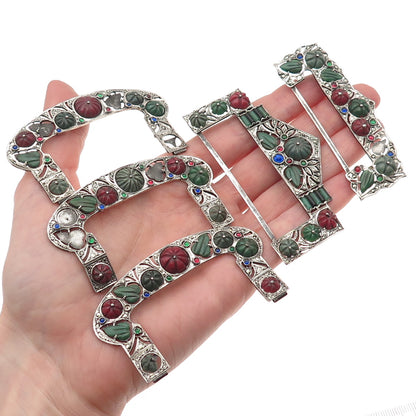 Charles Forgelot 800 Silver Antique France Gem SET of 5 Buckles (missing stones)
