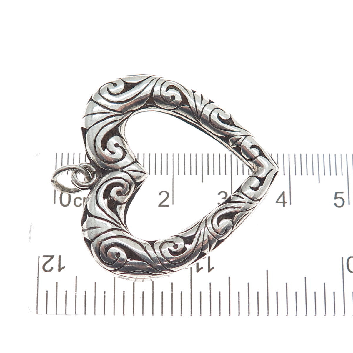 925 Sterling Silver Vintage Ornate Open Heart Oxidized Pendant