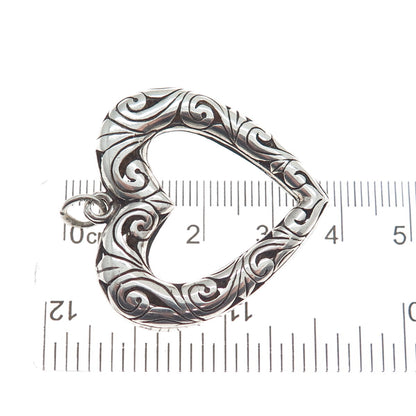 925 Sterling Silver Vintage Ornate Open Heart Oxidized Pendant