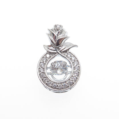 925 Sterling Silver Round-Cut C Z Rose Flower Minimalist Charm Slide Pendant