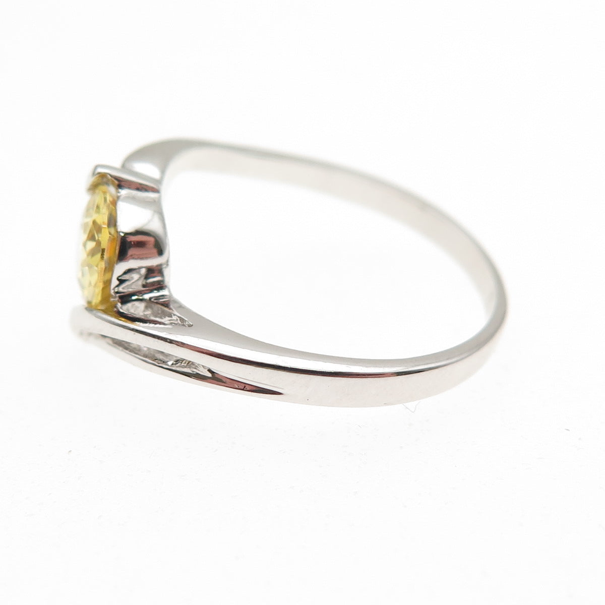 925 Sterling Silver Oval-Cut Canary C Z Bypass Ring Size 6