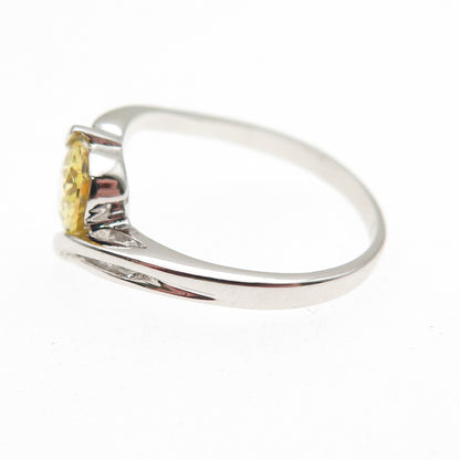 925 Sterling Silver Oval-Cut Canary C Z Bypass Ring Size 6