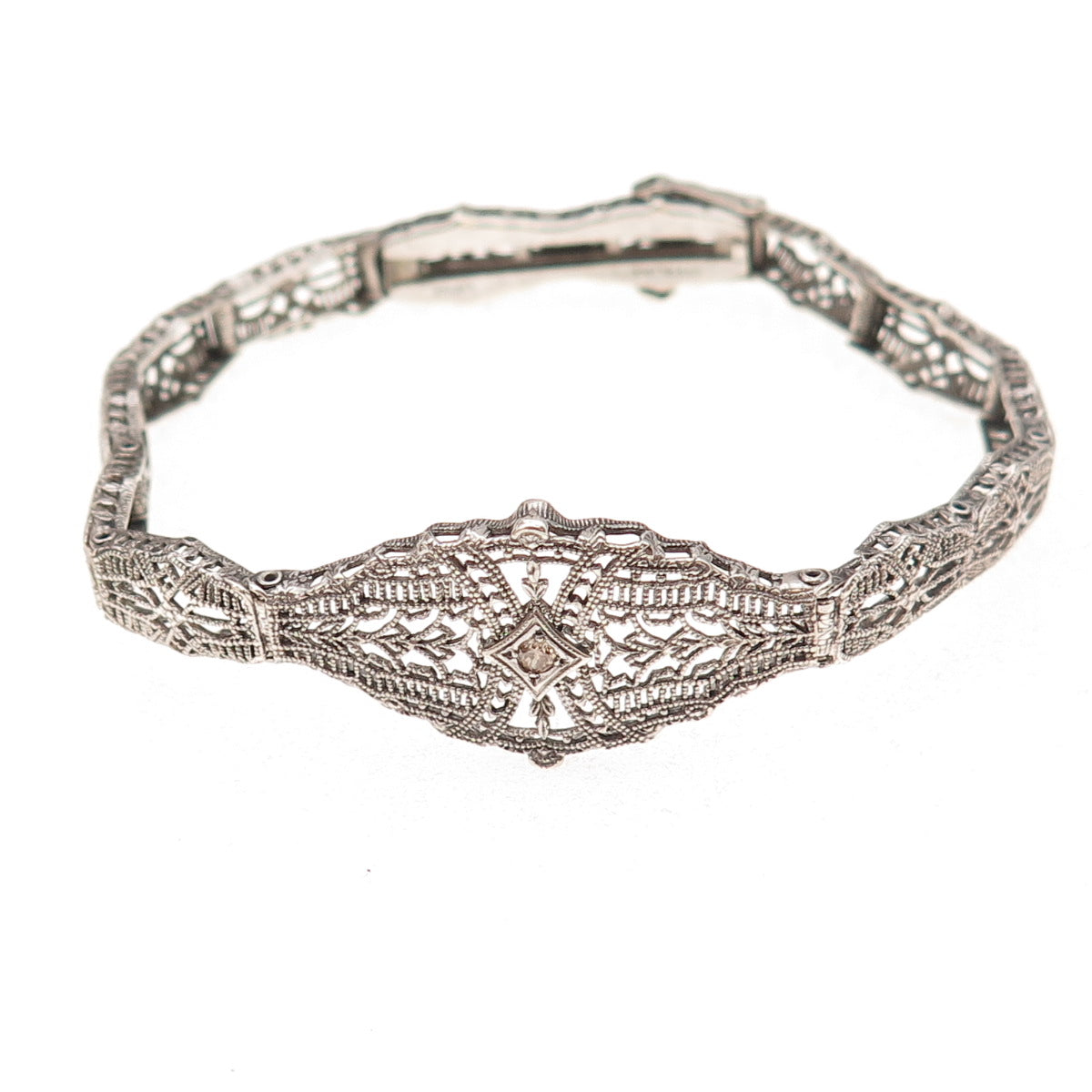 Esemco Sterling Silver Antique Real Diamond Bracelet 6.75" (broken link & lock)