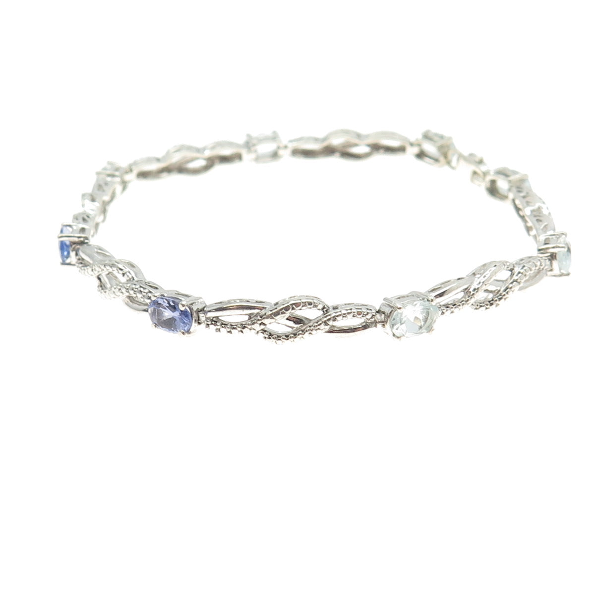 925 Sterling Silver Diamond Accent Tanzanite Aquamarine Infinity Bracelet 7.25"