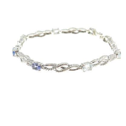 925 Sterling Silver Diamond Accent Tanzanite Aquamarine Infinity Bracelet 7.25"