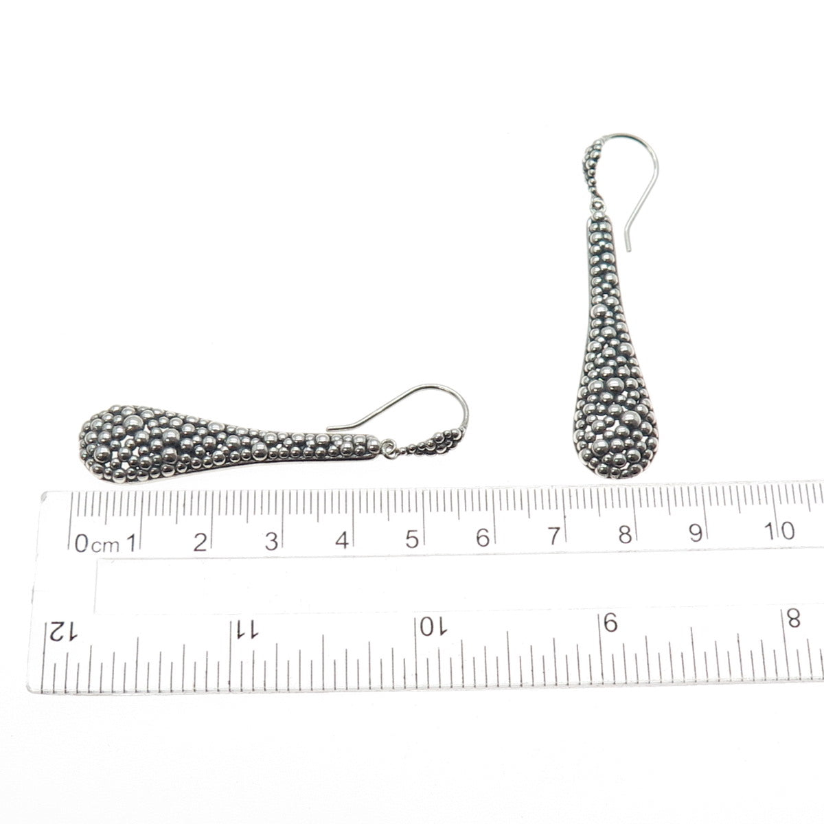 ZINA 925 Sterling Silver Vintage Modernist Beaded Oxidized Dangle Earrings