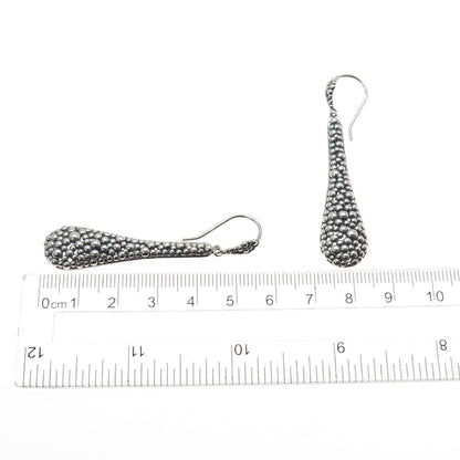 ZINA 925 Sterling Silver Vintage Modernist Beaded Oxidized Dangle Earrings