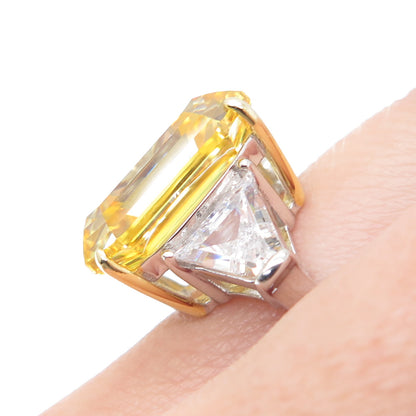 DSMK 925 Sterling Silver 2-Tone Canary & White Multi-Cut C Z Ring Size 7.25