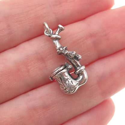 835 Silver Antique Art Deco Smoking Pipe Oxidized 3D Charm Pendant