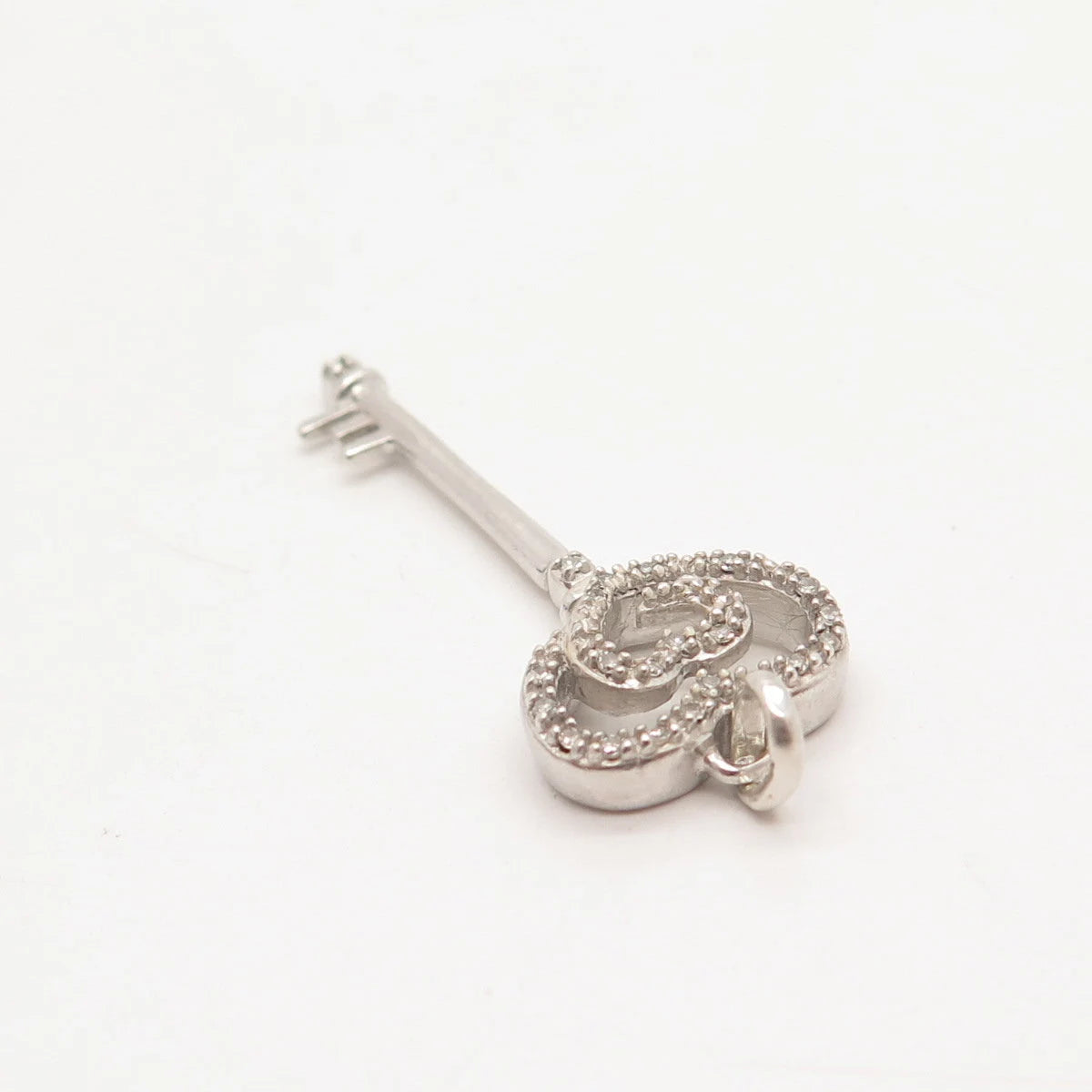 925 Sterling Silver Real White Diamond Key Pendant